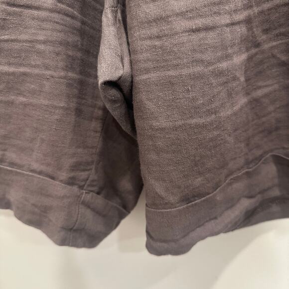 Len Ok Brown Linen Elastic Waist Shorts XXXL Relaxed Fit Coastal Lagenlook Boho - Picture 7 of 9